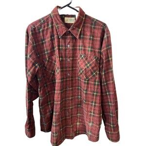 Haband Shirt mens Large Button Up Lagenlook Cabincore Spots Red Flannel